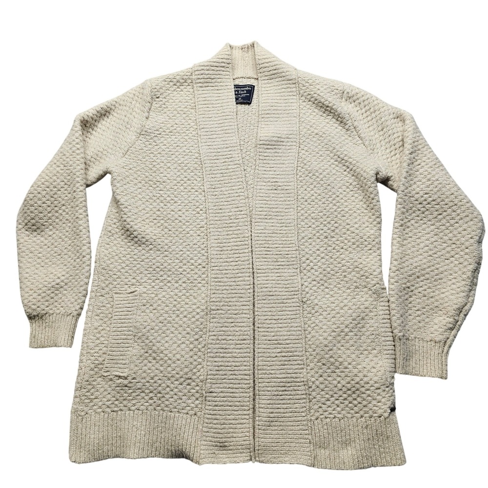 Abercrombie & Fitch Cream Popcorn Knit Open Front Cardigan Wool Blend XS